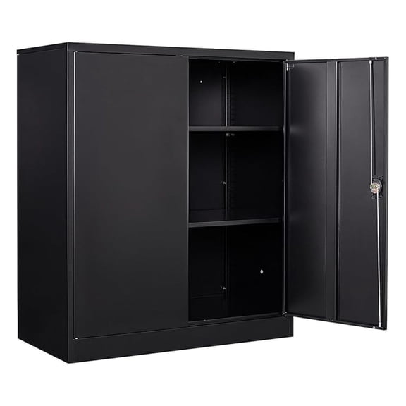 36 inch Metal Storage Cabinet with Doors and Shelves,Small Black Locking Garage Cabinet,Lockable Short Steel Cabinets for Home,Office,Shop,Garage