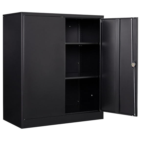 36 inch Metal Storage Cabinet with Doors and Shelves,Small Black Locking Garage Cabinet,Lockable Short Steel Cabinets for Home,Office,Shop,Garage