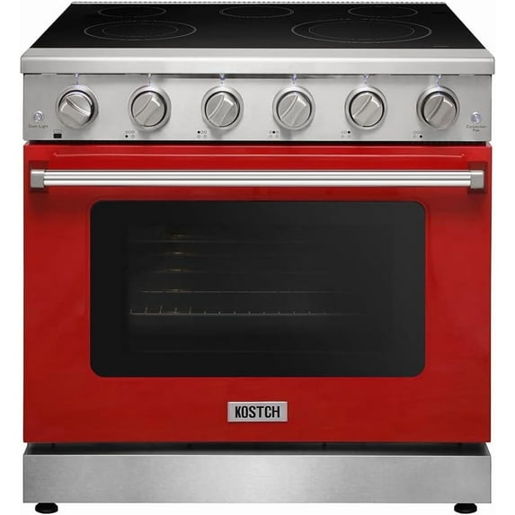 KOSTCH 36in. Electric Range in Stainless Steel with 6.0 Cu ft Convection Oven and 5 Cooktop Burners, Red door