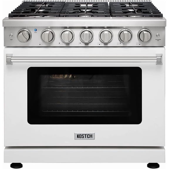 KOSTCH 36in Natural Gas Range with 6.0 Cu.ft. Oven and 6 Burners Cooktop, 110V Gas Oven in White ( Stainless Steel)