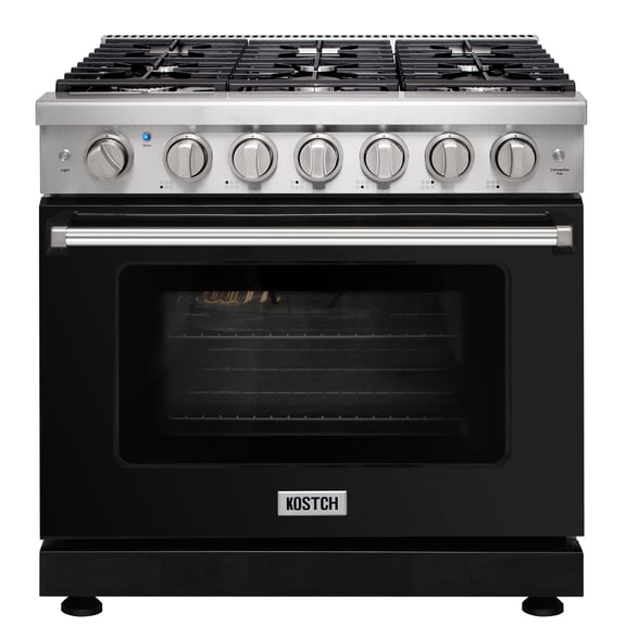 KOSTCH 36-in 6 Burners 6.0-cu ft Convection Oven 110V Freestanding Natural Gas Range (Black)