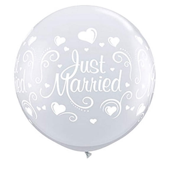 36 inch Qualatex Just Married Hearts Wrap - Diamond Clear Latex Balloons (2 Pack) - Party Supplies Decorations