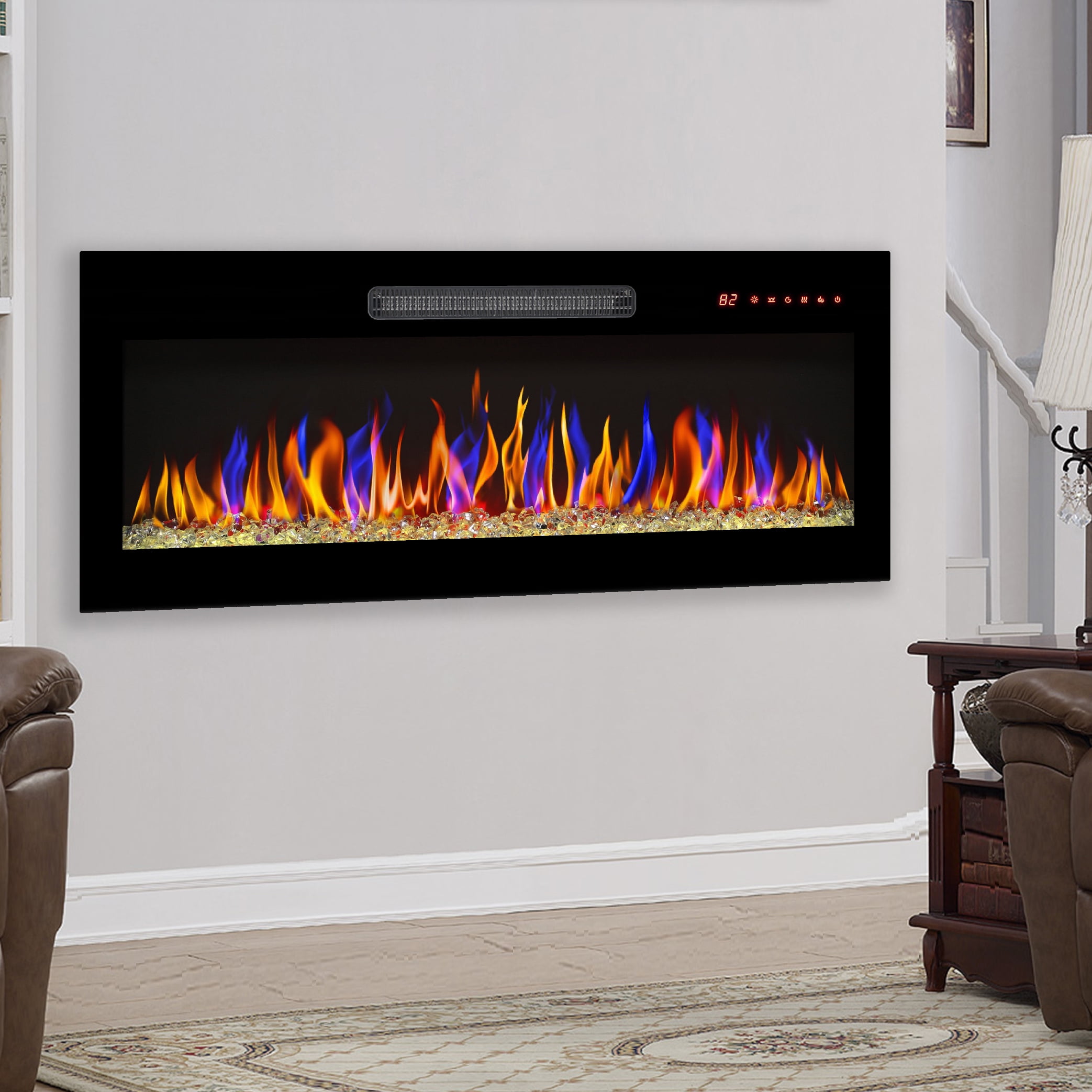 Fireplace Timer 36-inch Recessed and Wall Mounted Electric Fireplace, with Multicolor ...