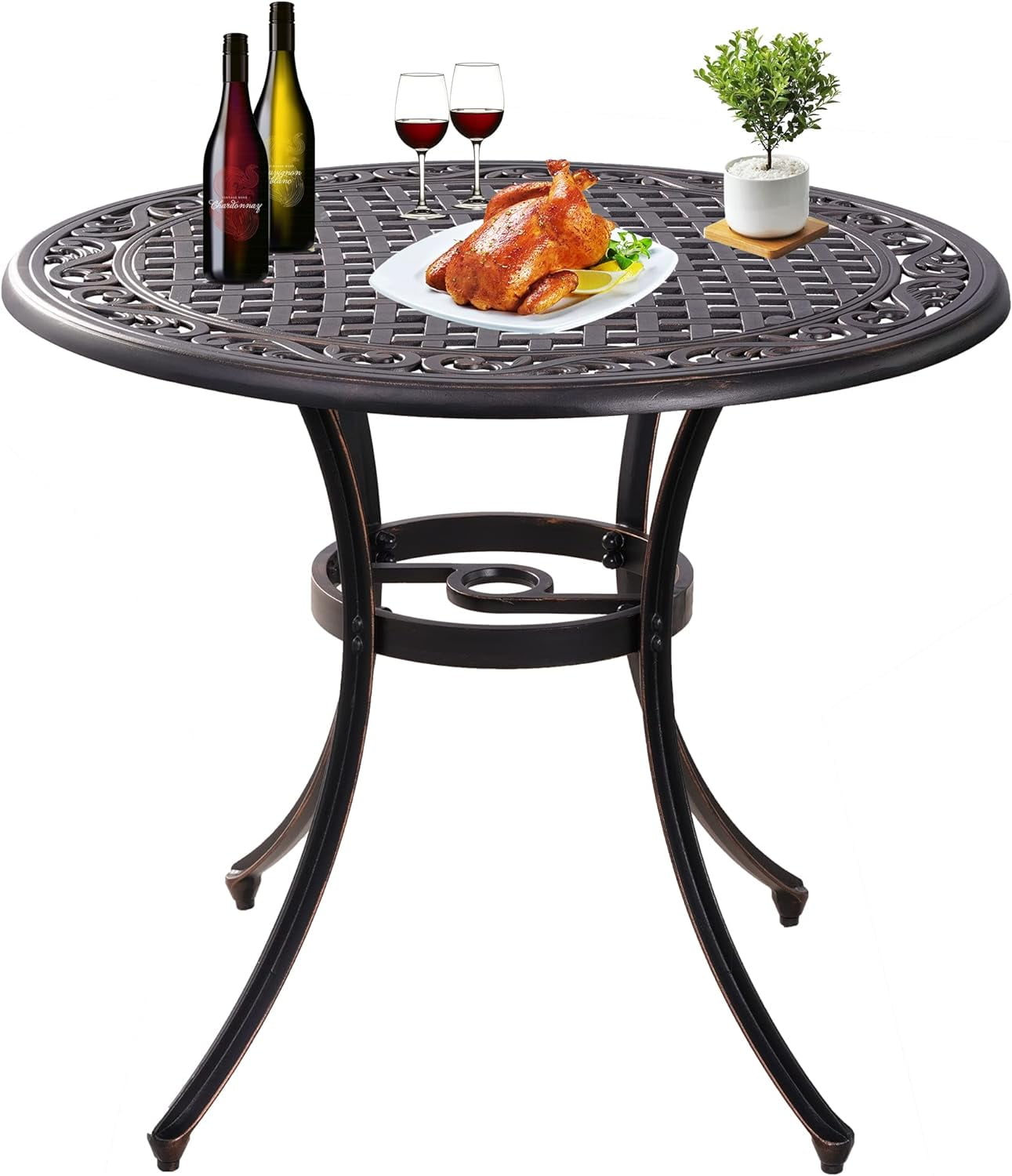 36 inch Round Patio Table Cast Aluminum Outdoor Table, 36" Outdoor