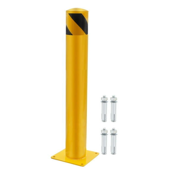 36 inch Safety Bollard, 4.5"D Yellow Powder Coat Pipe Steel Safety Barrier with 4 Bolts, for Traffic-Sensitive Area