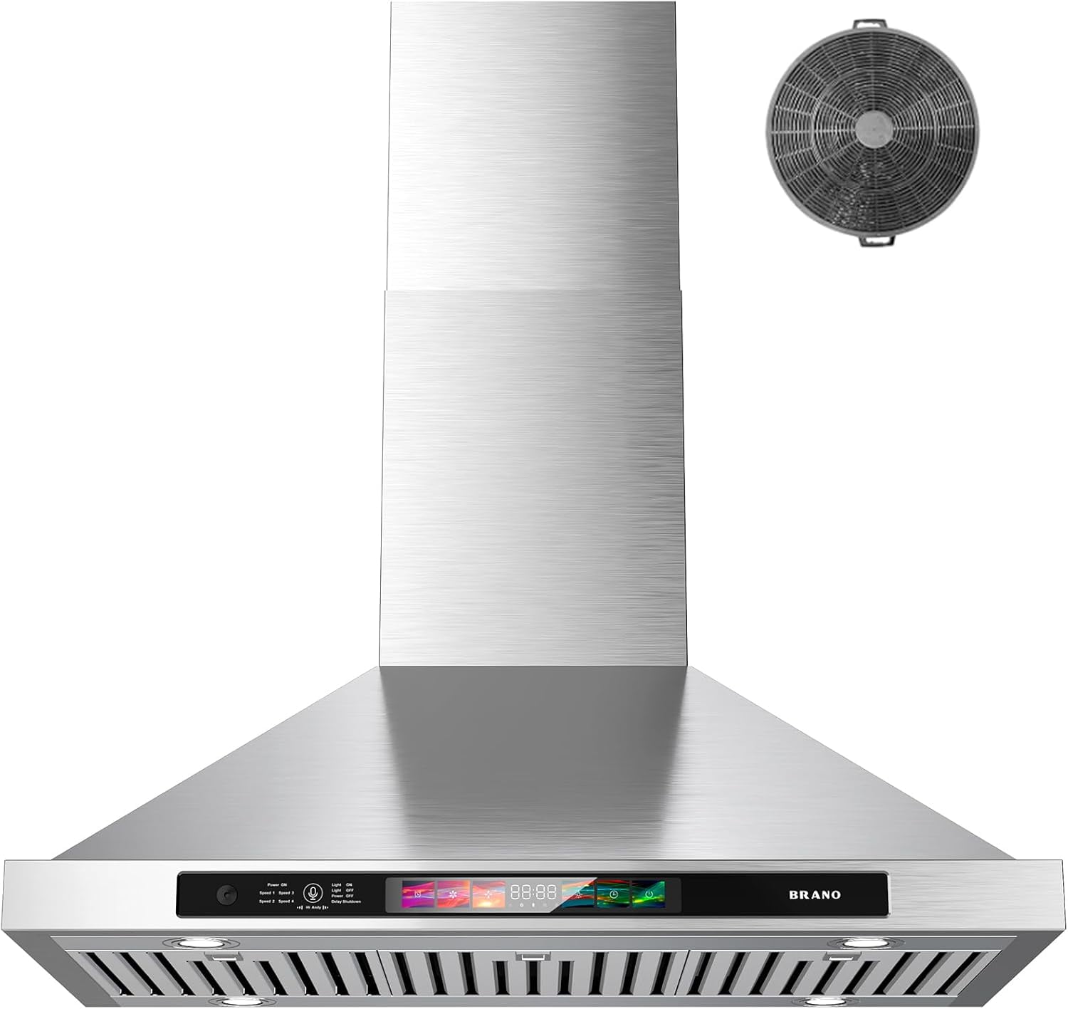 36-inch Wall Mount Range Hood 900 CFM with Voice/Gesture/Touch Control, Stainless Steel Kitchen Hood Vent with 4 Speed Exhaust Fan, LED Adjustable Lights, Memory Mode