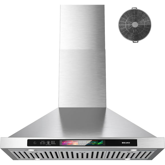 36-inch Wall Mount Range Hood 900 CFM with Voice/Gesture/Touch Control, Stainless Steel Kitchen Hood Vent with 4 Speed Exhaust Fan, LED Adjustable Lights, Memory Mode