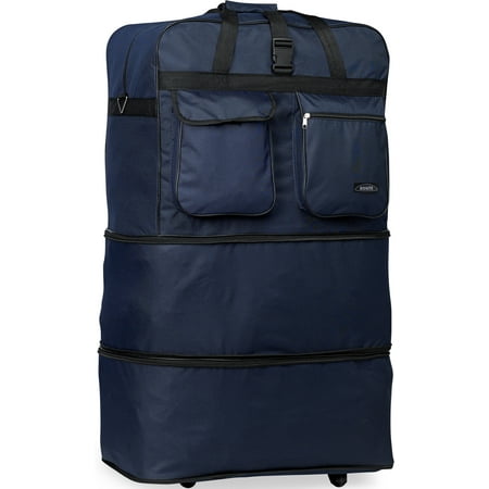 36 inch Wheeled Spinner Suitcase Luggage Expandable Rolling Duffel Bag Navy