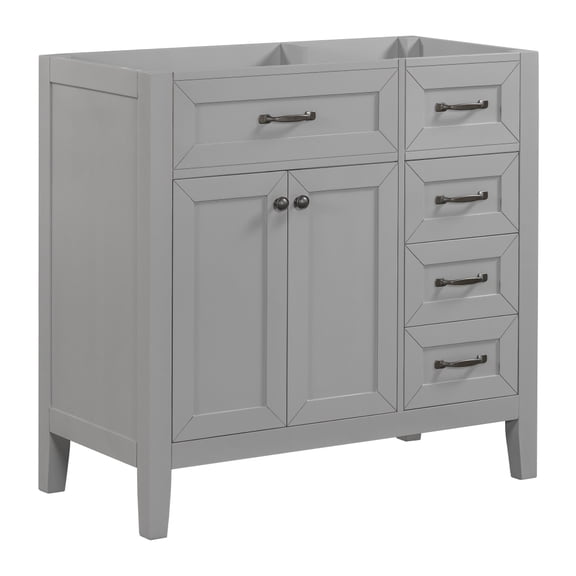 36 inch White Bathroom Vanity Base Only, No Sink Included, Cabinet with 3 Drawers & 2 Doors, Freestanding Storage with Solid Wood Frame