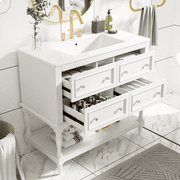 36 inch White Bathroom Vanity with Undermount Ceramic Sink, 4 Drawers Storage, Solid Wood Frame, Modern Freestanding Cabinet with Silver Handles