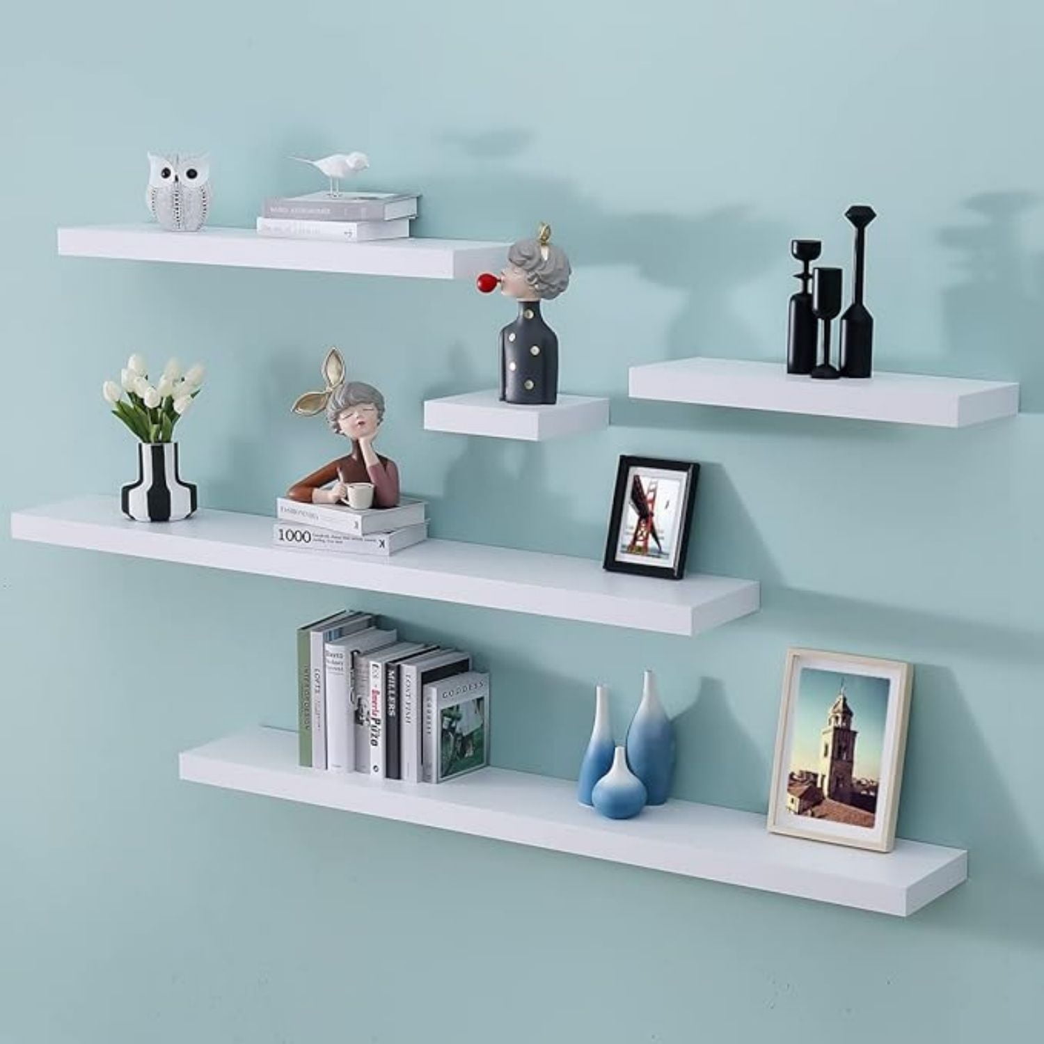 36 inch White Mission Floating Shelves for Wall, Bathroom Wall Mount Shelves, Wood Modern Display Shelves, Book Shelves,for Bedroom,Living Room and Kitchen