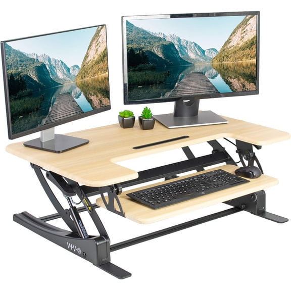 36 inch Wood Dual Monitor Standing Desk Converter for Home Office
