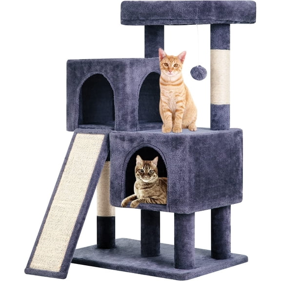 36 inches Cat Tree for Indoor Cats Cat Tower with Scratching Posts Multi-Level Cat Furniture Condo with Ramp, Perch Spacious Cat Cave & Funny Toys for Kittens House,Dark Grey