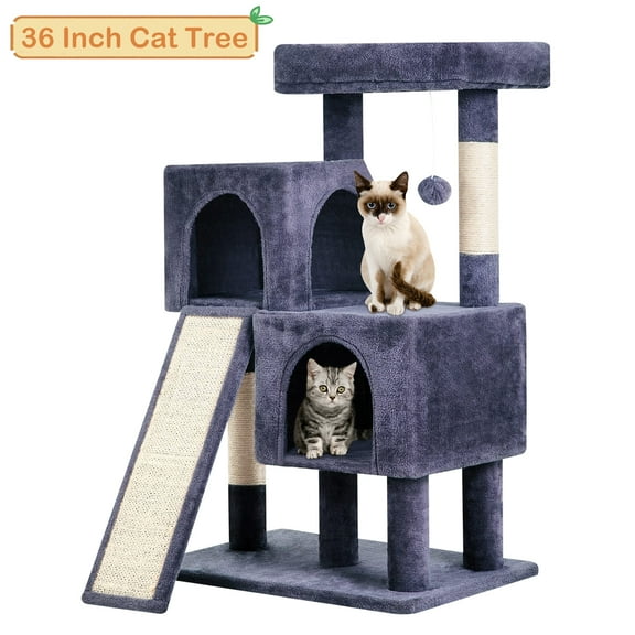 36 inches Cat Tree for Indoor Cats Cat Tower with Scratching Posts Multi-Level Cat Furniture Condo with Ramp Perch Spacious Cat Cave (Dark Grey)