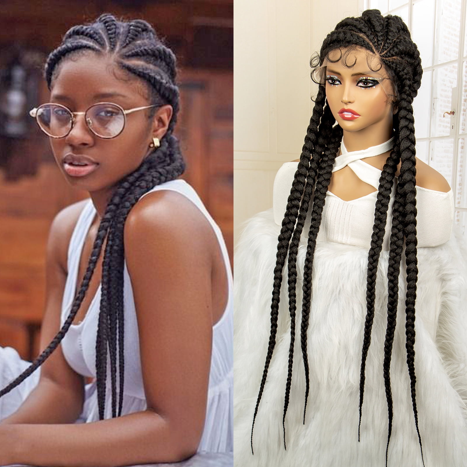 36 inches Synthetic Full Lace Wig for Women Braided Wig Lace Frontal ...