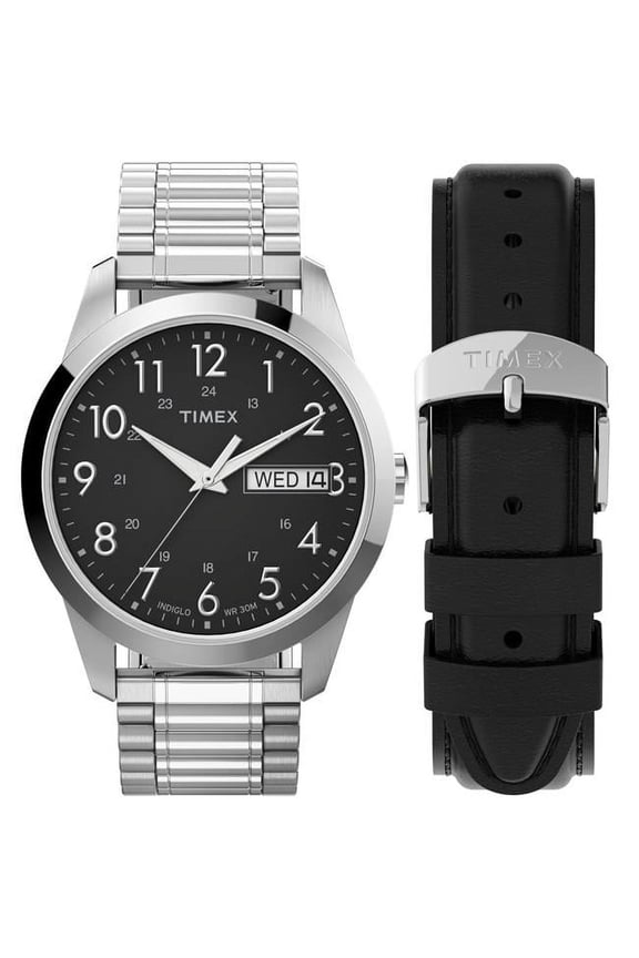 36 mm Mens South Street Sport Watch Box Set, Silver & Black
