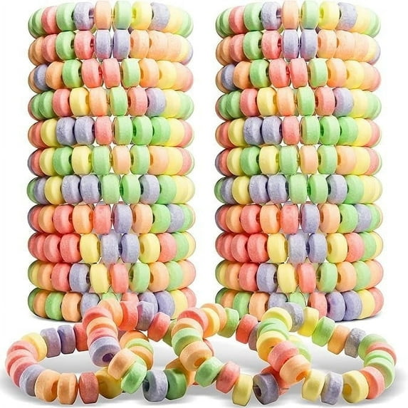 36-pack Candy Bracelets Individually Wrapped 2.5 Inch Novelty Candy Jewelry For Kids Bracelets Stretchable Edible Colorful Fruit Flavor Rainbow Candy Bulk Candy for Party Favors & Goodie Bags