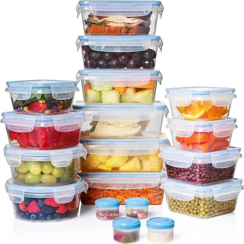 36-Piece Clear and Blue BPA-Free Plastic Food Storage Container Set