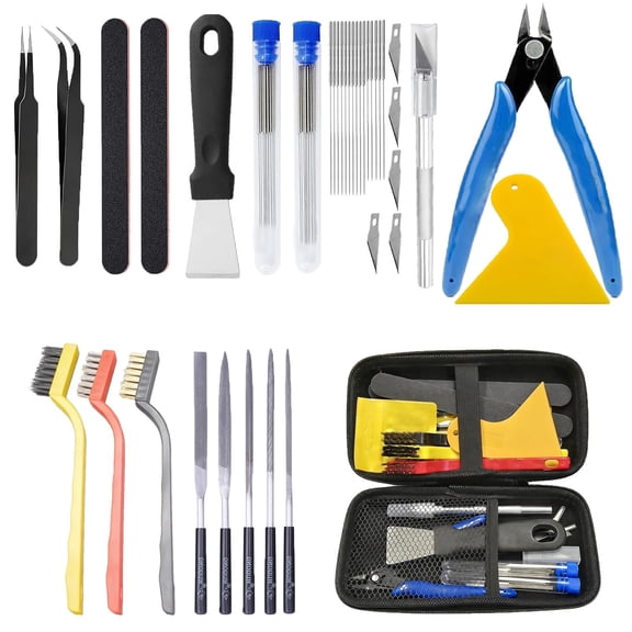 36-piece 3D printer tool kit, including silicone squeegee, needle file set, tweezers, brush, cutting and grinding rod, for post-processing model completion.