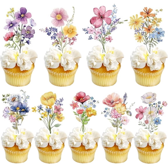 36-piece Watercolor Floral Cake Topper Picks 9 Styles Dessert Decoration Small Cards Party Use