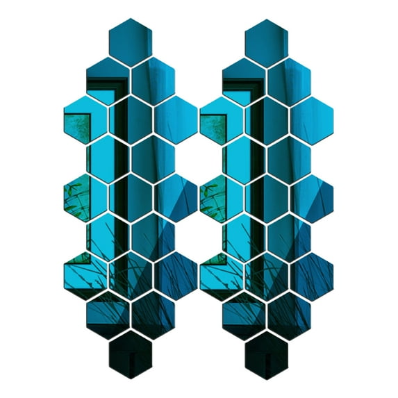 36 pieces DIY wall stickers acrylic mirror sticker set suitable for hexagonal mirror wall stickers for living room bedroom decorationblue