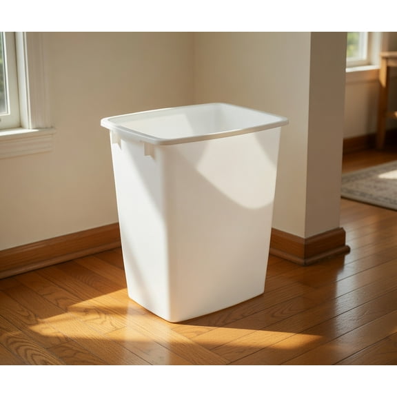 36 quart 9 Gallon Rectangular Plastic Trash Can, White - Slim Waste Basket for Under Desk, Office, Kitchen, Bathroom