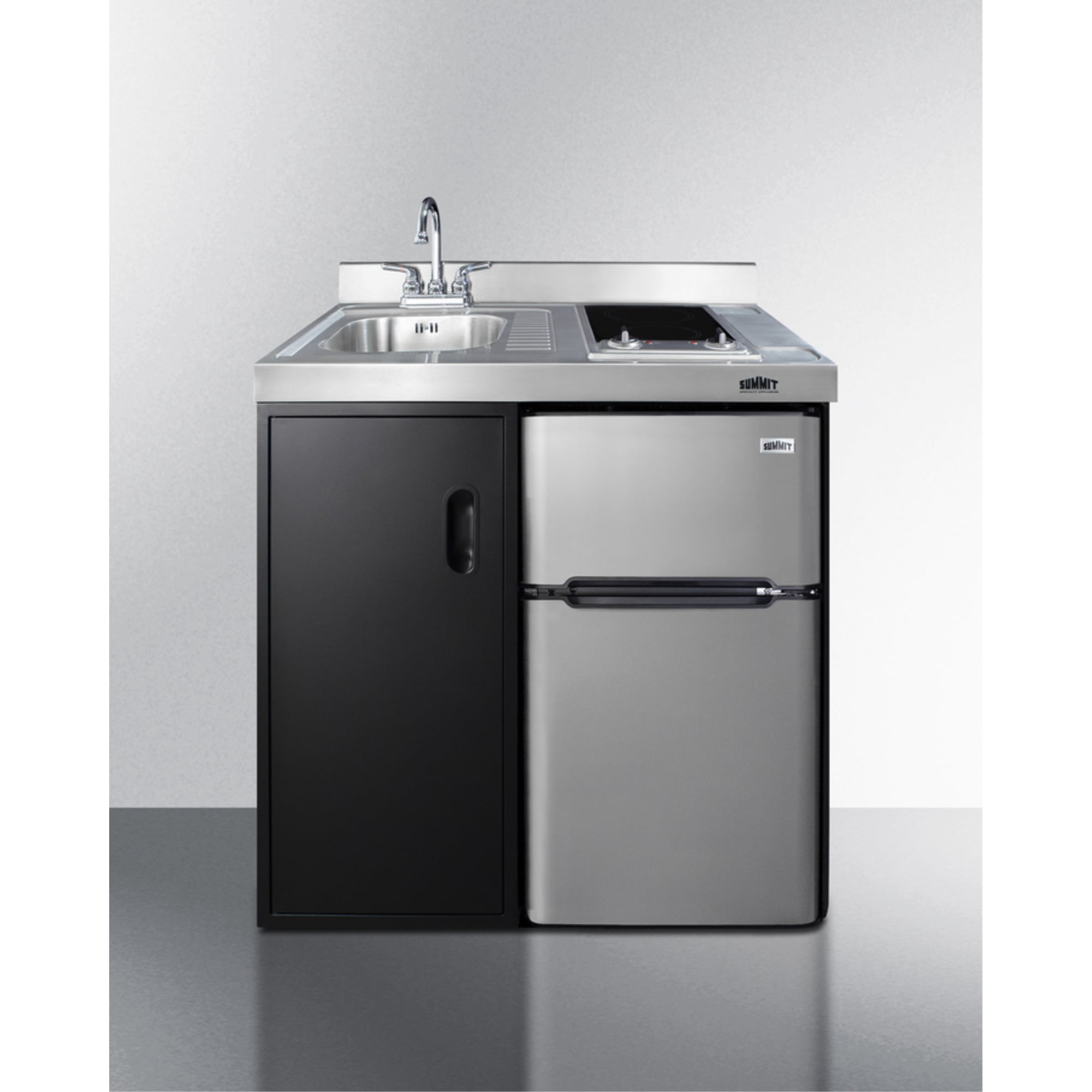 36" Black and Gray All-in-One Kitchenette with Smooth-Top Cooktop and Refrigerator
