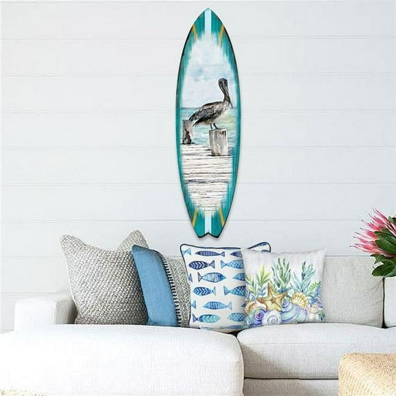 36 x 10 x 1 in. Pelican Surfboard Coastal Door Hanger Wall Decor - Medium