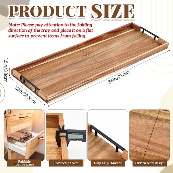 36"x 12" Extra Large Ottoman Tray with Handle Acacia Wooden Charcuterie Board Serving Cheese Boards Tray Oversized Coffee Table Rectangle Supplies for Tea Kitchen Food Beverage Fruit Snack