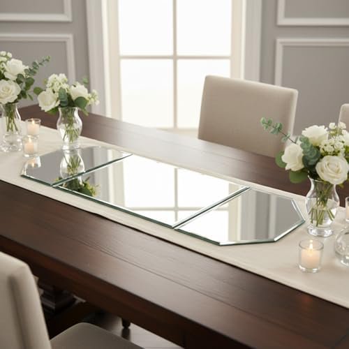 36" x 12" Irregular Glass Mirror Centerpieces for Tables, 5mm Thick Beveled Mirror Table Runner, Large Rectangle Runner Set for Wedding Decorations, Candle Plates Crafts Party Home Supplies