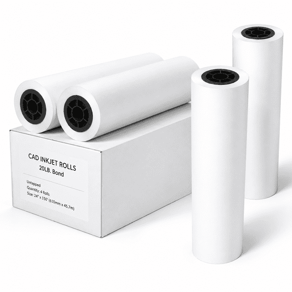 36 x 150 Foot 20 Lb Bond Plotter Paper Rolls, 4 Per Box for Wide Format Ink Jet Printers