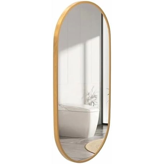 36" x 18" Oval Bathroom Mirror Wall Mounted Chic Aluminum Alloy Frame Hang Vertically & Horizontally Perfect Modern Decor for Bedroom Bathroom Entryway Living Room Gallery Wall,Gold