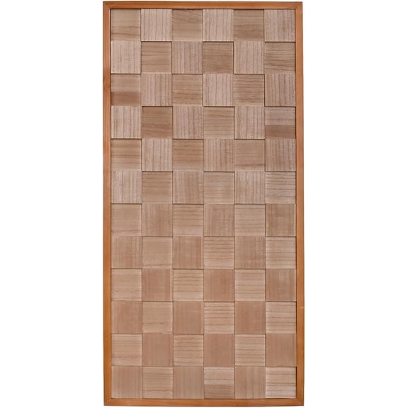 36" x 18" Rustic Wood Grain Wall Art Decor - Large 3D Carved Square Pattern Hardwood Panel, Mid-Century Modern Decorative Sculpture for Living Room, Bedroom & Office