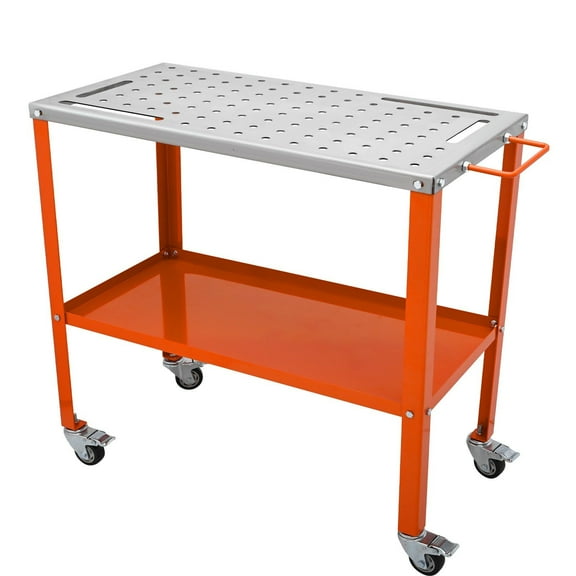 36" x 18" Steel Welding Table with Locking Casters, Portable Welding Workbench 1200lb Capacity, Tool Tray & Fixture Holes for Workshop