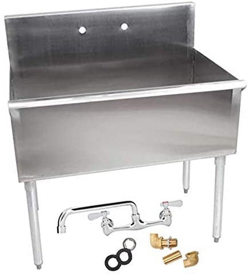 "36"" x 21"" x 14D"" Stainless Steel One Compartment Commercial Utility Sink w/ 8"" Centers and 12"" Swing Spout, Wall Mount Installation Kit Included -COMPLETE SET"