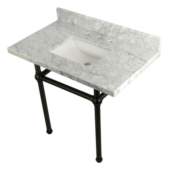 36 x 22 Bathroom Vanity with Sink & Brass Feet Combo, Carrara Marble & Oil Rubbed Bronze - 36 x 11.25 x 22 in.