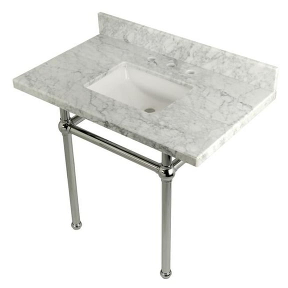 36 x 22 Bathroom Vanity with Sink & Brass Feet Combo, Carrara Marble & Polished Chrome - 36 x 11.25 x 22 in.