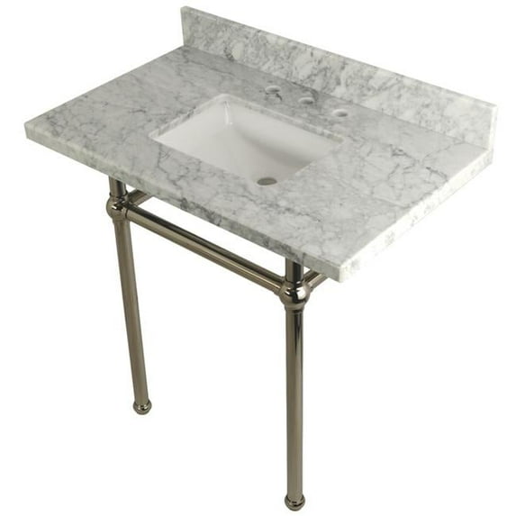 36 x 22 Bathroom Vanity with Sink & Brass Feet Combo, Carrara Marble & Polished Nickel - 36 x 11.25 x 22 in.