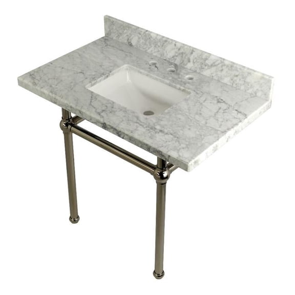 36 x 22 Bathroom Vanity with Sink & Brass Feet Combo, Carrara Marble & Polished Nickel - 36 x 11.25 x 22 in.