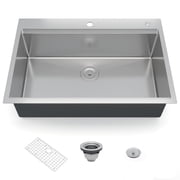 36 x 22 Inch Drop-In Kitchen Sink, T304 Stainless Steel Single Bowl Top Mount, Reveal Rim, 10" Deep Brushed Finish, Bottom Grid and Drain Included