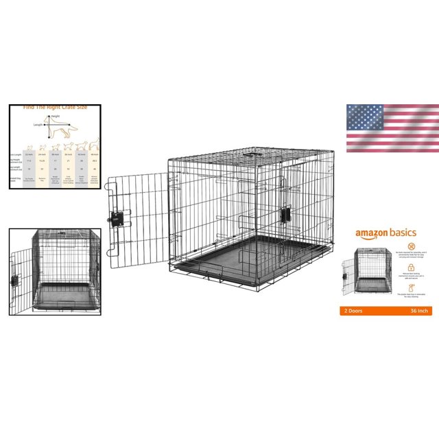 36 x 23 x 25 Inch Double Door Dog Crate with Removable Tray For