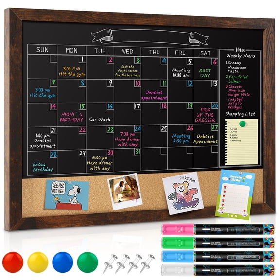 36" x 24" Chalk Board Calendar for Wall Magnetic Chalkboard Framed,Wall Mounted,Blackboard for Office,Kitchen,School,Home