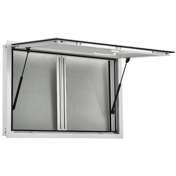 36" x 24" Concession Window, Food Truck Service Window with 2 Horizontal Sliding Screen Windows & Awning Door, Aluminum Alloy Serving Window for Food Trucks
