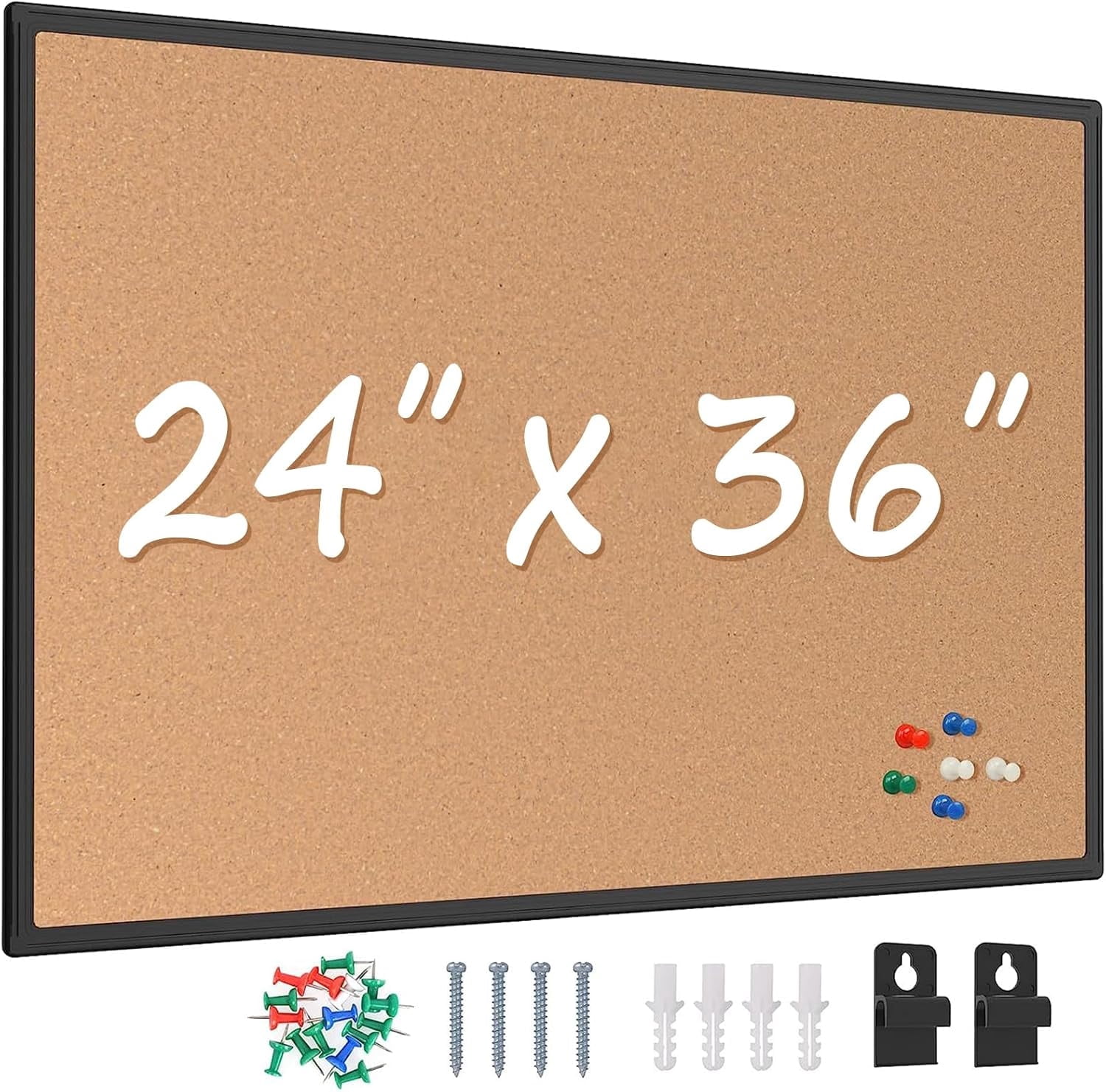 36" x 24" Cork Bulletin Board Aluminum Frame with 16 Pushpins, Wall and Office Decor for School, Home & Office,Silver