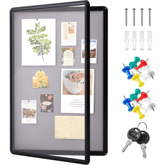 36 x 24 Inch Enclosed Fabric Bulletin Board Tamperproof Lockable Noticeboard Fabric&Aluminium Frame Display Cases Wall-Mounted Display Case for School, Office - Secure, Durable