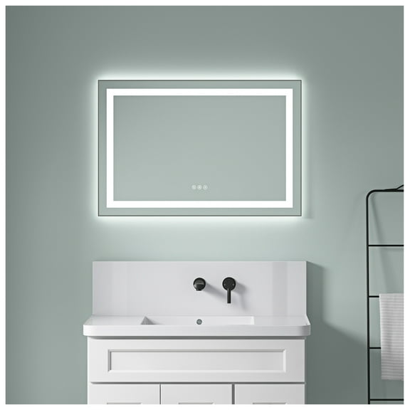36 x 24 Inch LED Bathroom Mirror with Front and Backlight, Wall Mounted Vanity Mirror with Aluminum Frame, Anti-Fog, Memory, 3 Colors, Stepless Dimmable