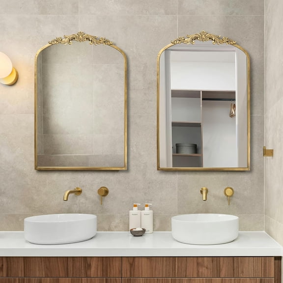 36 x 24 Inch Vintage Arched Wall Mirror Gold Frame Traditional Ornate Accent Adds Classic Style to Bathroom Living Room Fireplace Entryway