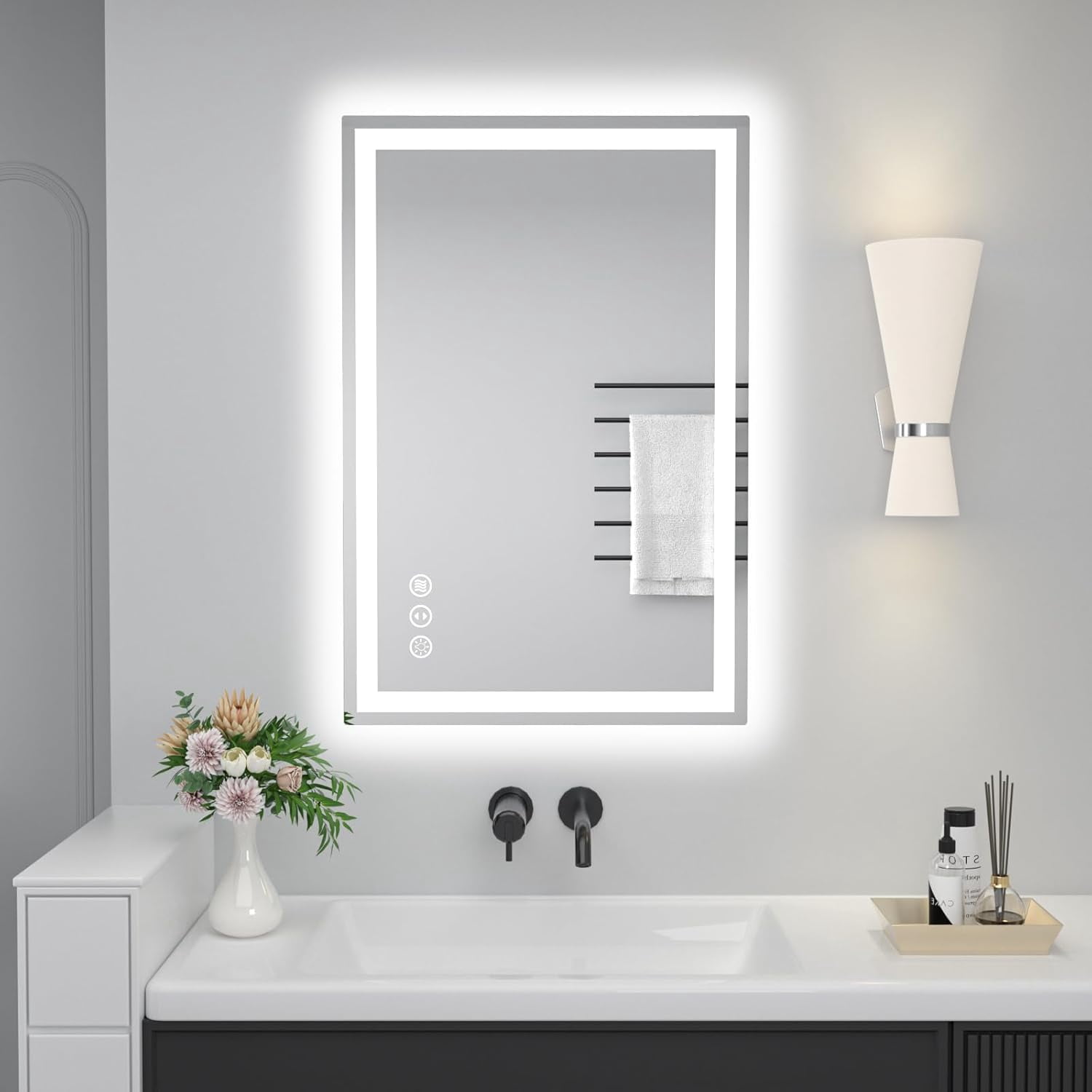36"x 24" LED Bathroom Vanity Mirror with Lights, Anti-Fog, Dimmable, Backlit + Front Lit Smart ...