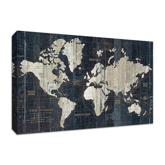 36 x 24 Old World Map Blue by Wild Apple Portfolio- on Canvas Fabric Multi-Color