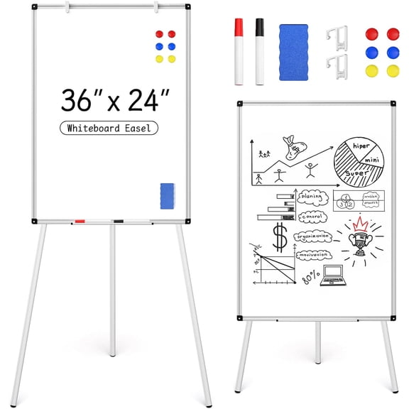 VividGreen 36" x 24" Portable Magnetic Dry Erase Whiteboard Easel Stand, 44"-66" Height Adjustable, for School Office and Home, Silver
